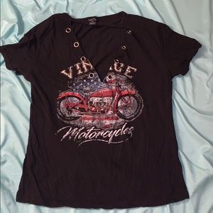V Neck Motorcycle shirt with Choker in Tee Shirt